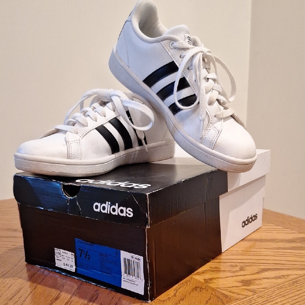 Adidas White and Black Striped Cloudfoam Sneakers